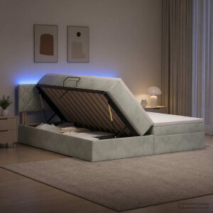 vidaXL LED Opslagbed met Matras Lichtgrijs 200 x 200 cm Fluweel