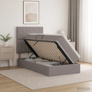 vidaXL Opslag bed met matras met hoofdeinde Taupe 90 x 200 cm Stof