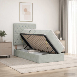 vidaXL LED Opslagbed met Matras Lichtgrijs 90 x 200 cm Fluweel
