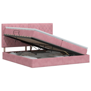vidaXL Opslag bed met matras met hoofdeinde Roze 200 x 200 cm Fluweel