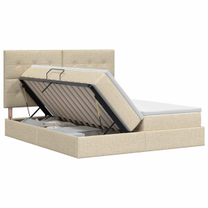 vidaXL Opslag bed met hoofdeinde Crèmekleurig 180 x 200 cm Stof