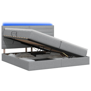 vidaXL LED Opslagbed met Matras Lichtgrijs 200 x 200 cm Stof