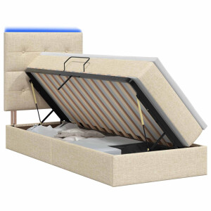 vidaXL LED Opslagbed met Matras Crèmekleurig 100 x 200 cm Stof