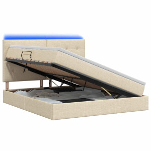 vidaXL LED Opslagbed met Matras Crèmekleurig 140 x 200 cm Stof