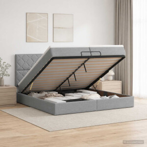 vidaXL LED Opslagbed met Matras Lichtgrijs 200 x 200 cm Stof