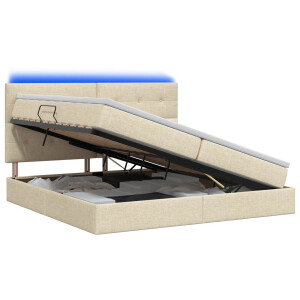 vidaXL LED Opslagbed met Matras Crèmekleurig 200 x 200 cm Stof