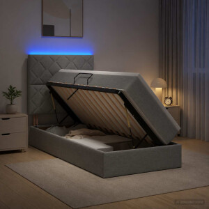vidaXL LED Opslagbed met Matras Lichtgrijs 90 x 200 cm Stof