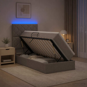vidaXL LED Opslagbed met Matras Taupe 90 x 200 cm Stof