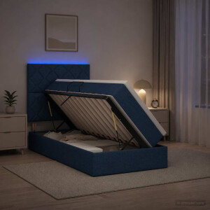 vidaXL LED Opslagbed met Matras Blauw 90 x 200 cm Stof