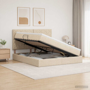 vidaXL LED Opslagbed met Matras Crèmekleurig 180 x 200 cm Stof