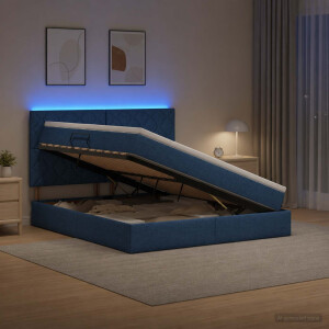 vidaXL LED Opslagbed met Matras Blauw 180 x 200 cm Stof