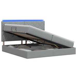 vidaXL LED Opslagbed met Matras Lichtgrijs 200 x 200 cm Stof