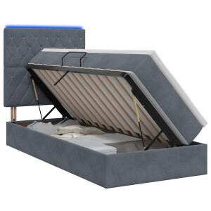 vidaXL LED Opslagbed met Matras Donkergrijs 90 x 190 cm Fluweel