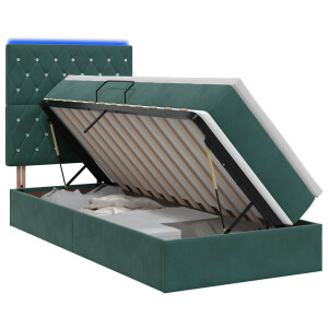 vidaXL LED Opslagbed met Matras Donkergroen 100 x 200 cm Fluweel
