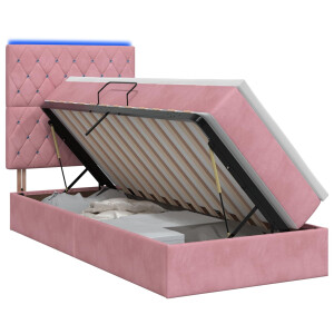vidaXL LED Opslagbed met Matras Roze 100 x 200 cm Fluweel