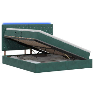 vidaXL LED Opslagbed met Matras Donkergroen 140 x 200 cm Fluweel