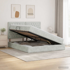 vidaXL Opslag bed met matras Lichtgrijs 160 x 200 cm Fluweel