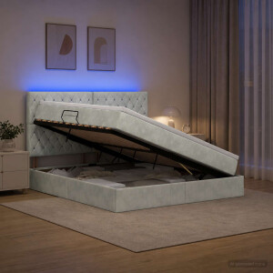 vidaXL LED Opslagbed met Matras Lichtgrijs 180 x 200 cm Fluweel
