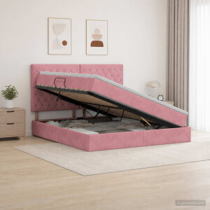 vidaXL LED Opslagbed met Matras Roze 160 x 200 cm Fluweel