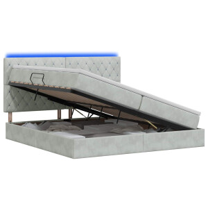 vidaXL LED Opslagbed met Matras Lichtgrijs 200 x 200 cm Fluweel