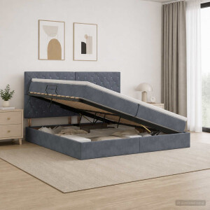 vidaXL Opslag bed met matras Donkergrijs 200 x 200 cm Fluweel