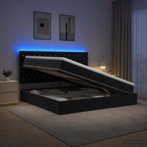 vidaXL LED Opslagbed met Matras Zwart 200 x 200 cm Fluweel