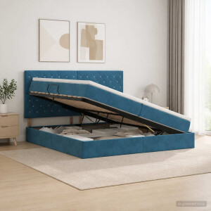 vidaXL Opslag bed met matras Donkerblauw 200 x 200 cm Fluweel