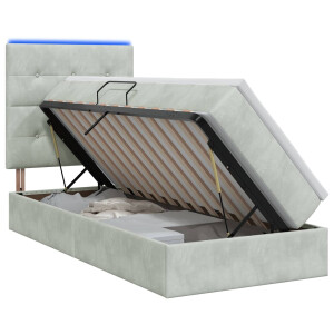 vidaXL LED Opslagbed met Matras Lichtgrijs 90 x 190 cm Fluweel