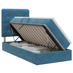 vidaXL LED Opslagbed met Matras Donkerblauw 90 x 190 cm Fluweel