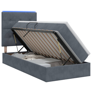 vidaXL LED Opslagbed met Matras Donkergrijs 90 x 200 cm Fluweel