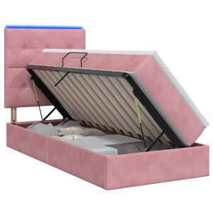 vidaXL LED Opslagbed met Matras Roze 100 x 200 cm Fluweel