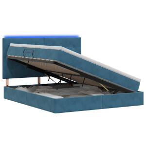 vidaXL LED Opslagbed met Matras Donkerblauw 140 x 200 cm Fluweel