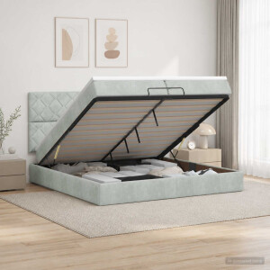 vidaXL Ottoman bed met matras Lichtgrijs 200 x 200 cm Fluweel