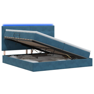 vidaXL LED Opslagbed met Matras Donkerblauw 200 x 200 cm Fluweel