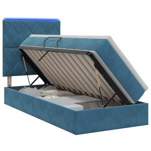 vidaXL LED Opslagbed met Matras Donkerblauw 90 x 200 cm Fluweel