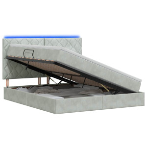 vidaXL LED Opslagbed met Matras Lichtgrijs 140 x 190 cm Fluweel