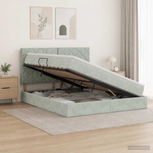 vidaXL Opslag bed met matras Lichtgrijs 160 x 200 cm Fluweel