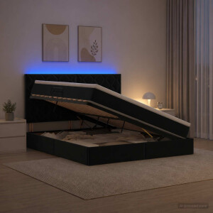 vidaXL LED Opslagbed met Matras Zwart 160 x 200 cm Fluweel
