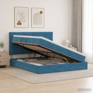 vidaXL Opslag bed met matras Donkerblauw 160 x 200 cm Fluweel