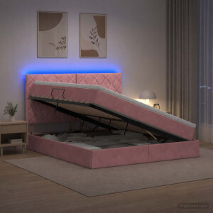 vidaXL LED Opslagbed met Matras Roze 160 x 200 cm Fluweel