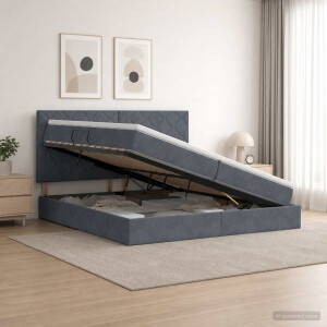 vidaXL Opslag bed met matras Donkergrijs 200 x 200 cm Fluweel