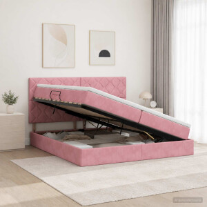 vidaXL LED Opslagbed met Matras Roze 200 x 200 cm Fluweel