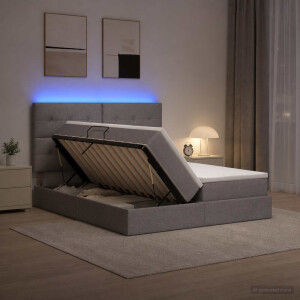 vidaXL LED Opslagbed met Matras Taupe 200 x 200 cm Stof