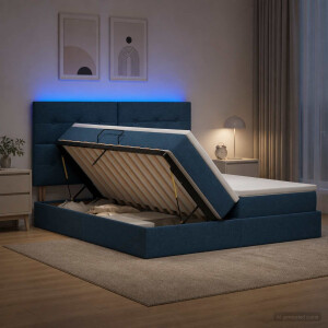 vidaXL LED Opslagbed met Matras Blauw 180 x 200 cm Stof