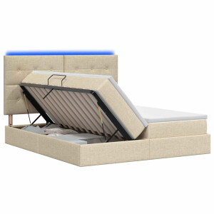 vidaXL LED Opslagbed met Matras Crèmekleurig 200 x 200 cm Stof