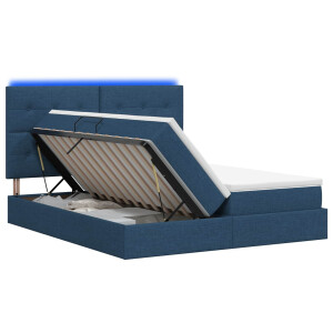 vidaXL LED Opslagbed met Matras Blauw 200 x 200 cm Stof