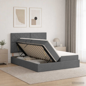 vidaXL Opslag bed met hoofdeinde Donkergrijs 200 x 200 cm Stof