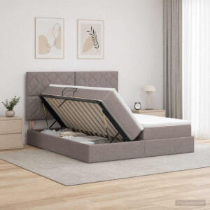 vidaXL Opslag bed met hoofdeinde met opslag Taupe 180 x 200 cm Stof