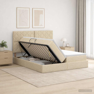 vidaXL LED Opslagbed met Matras Crèmekleurig 180 x 200 cm Stof