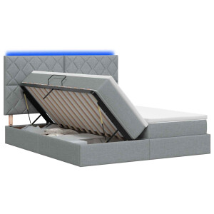 vidaXL LED Opslagbed met Matras Lichtgrijs 200 x 200 cm Stof